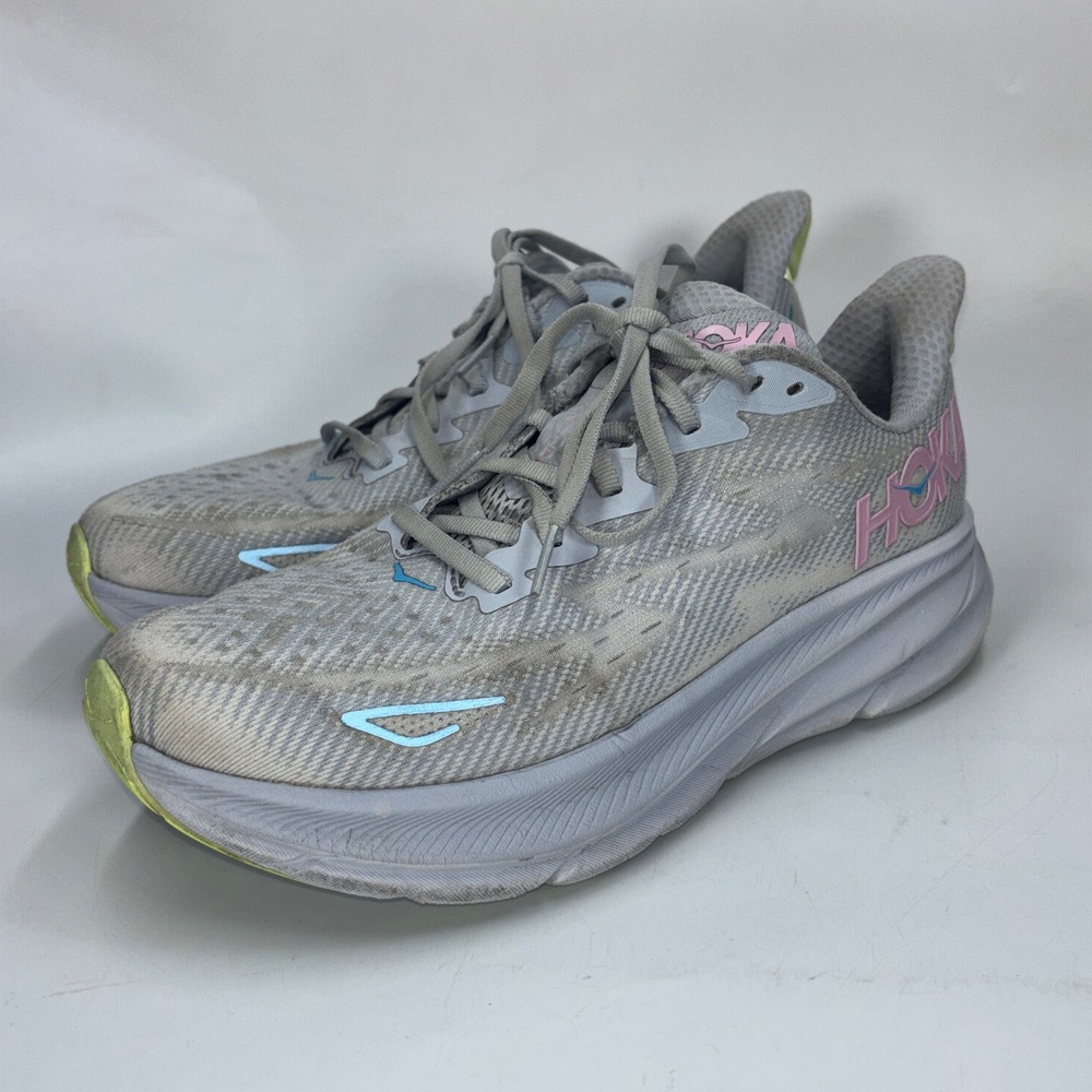 Hoka Clifton 9 Women's Size 9B Running Shoes Grey Pink Blue 1127896 GLLS